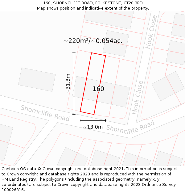 160, SHORNCLIFFE ROAD, FOLKESTONE, CT20 3PD: Plot and title map