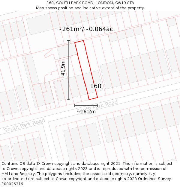 160, SOUTH PARK ROAD, LONDON, SW19 8TA: Plot and title map