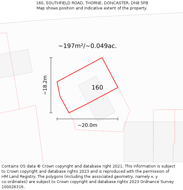 160, SOUTHFIELD ROAD, THORNE, DONCASTER, DN8 5PB: Plot and title map