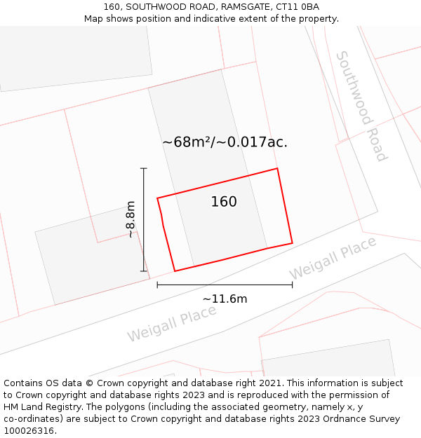 160, SOUTHWOOD ROAD, RAMSGATE, CT11 0BA: Plot and title map