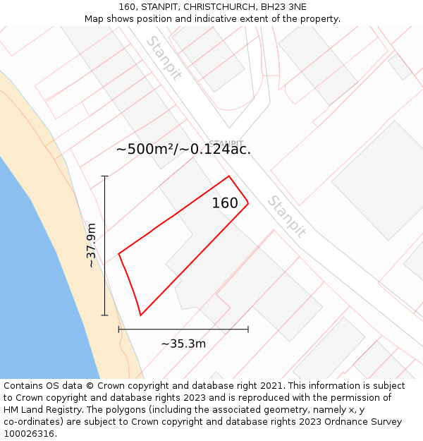 160, STANPIT, CHRISTCHURCH, BH23 3NE: Plot and title map