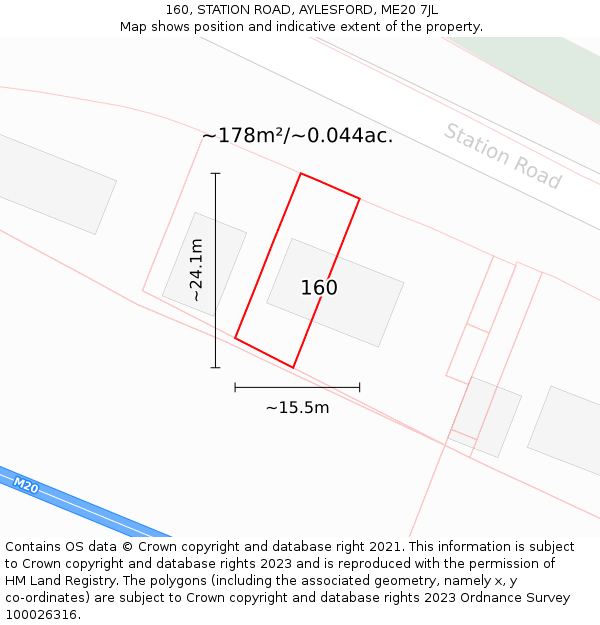 160, STATION ROAD, AYLESFORD, ME20 7JL: Plot and title map