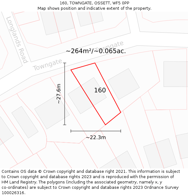 160, TOWNGATE, OSSETT, WF5 0PP: Plot and title map