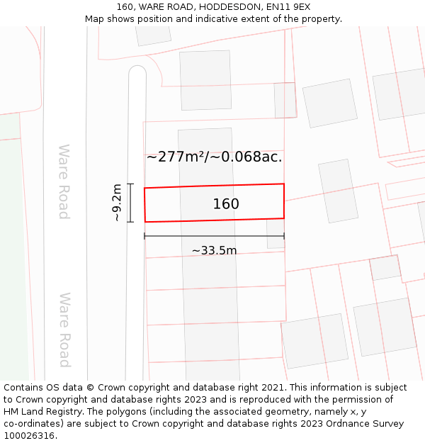 160, WARE ROAD, HODDESDON, EN11 9EX: Plot and title map