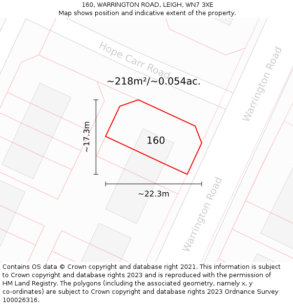 160, WARRINGTON ROAD, LEIGH, WN7 3XE: Plot and title map