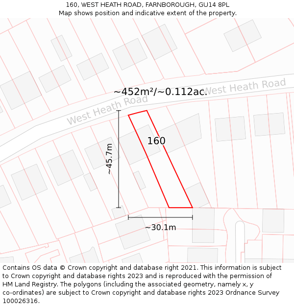 160, WEST HEATH ROAD, FARNBOROUGH, GU14 8PL: Plot and title map