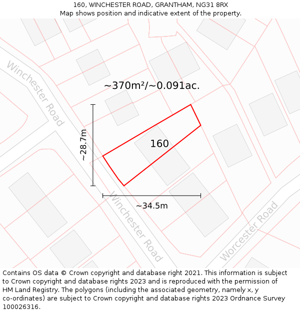 160, WINCHESTER ROAD, GRANTHAM, NG31 8RX: Plot and title map