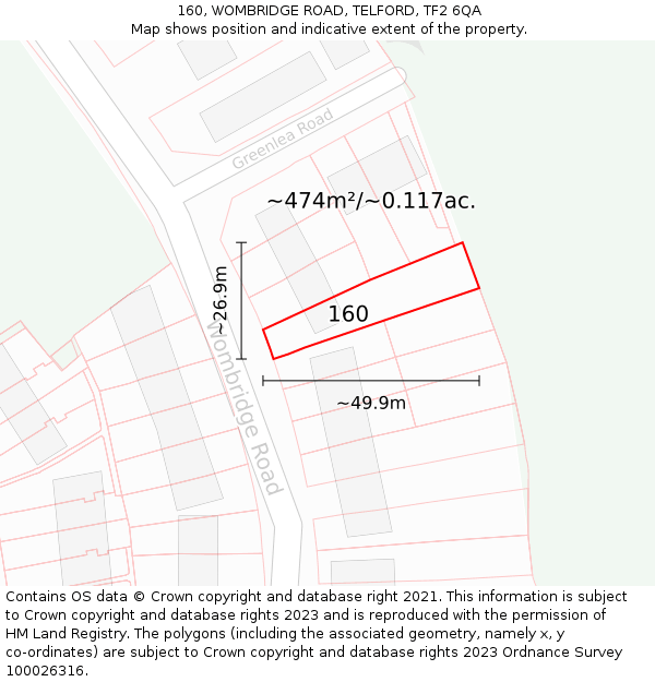 160, WOMBRIDGE ROAD, TELFORD, TF2 6QA: Plot and title map