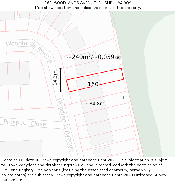 160, WOODLANDS AVENUE, RUISLIP, HA4 9QY: Plot and title map