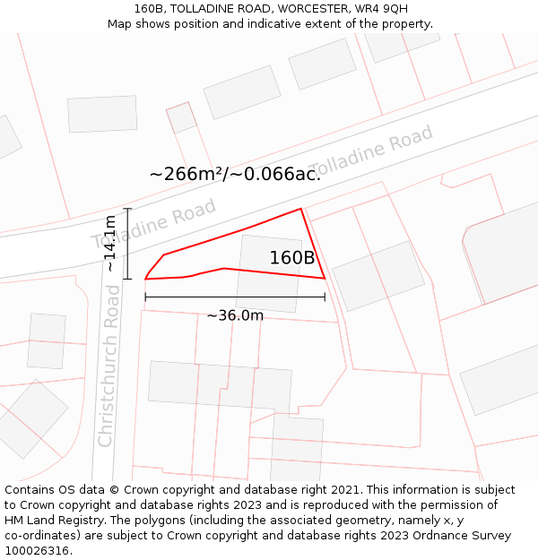 160B, TOLLADINE ROAD, WORCESTER, WR4 9QH: Plot and title map