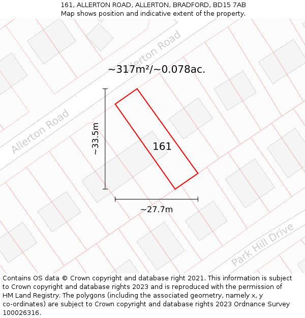 161, ALLERTON ROAD, ALLERTON, BRADFORD, BD15 7AB: Plot and title map