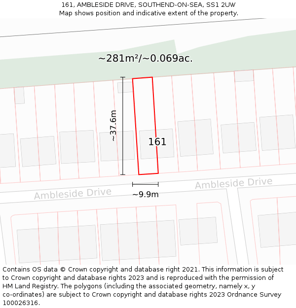 161, AMBLESIDE DRIVE, SOUTHEND-ON-SEA, SS1 2UW: Plot and title map