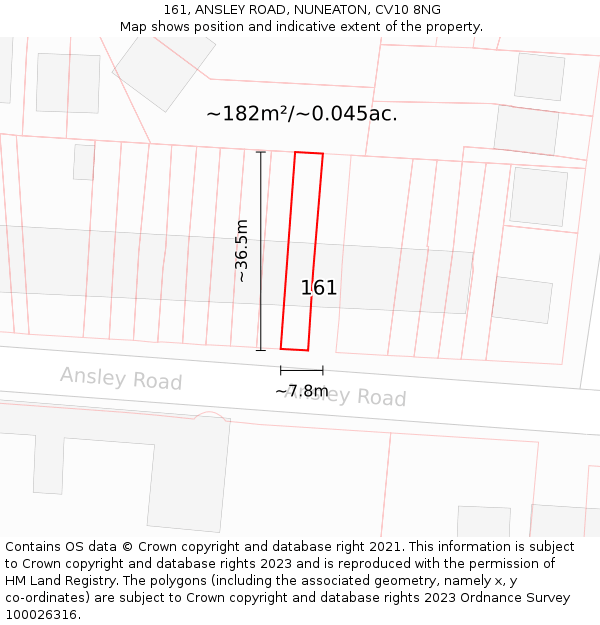 161, ANSLEY ROAD, NUNEATON, CV10 8NG: Plot and title map