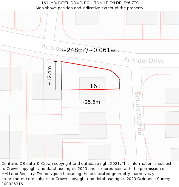 161, ARUNDEL DRIVE, POULTON-LE-FYLDE, FY6 7TS: Plot and title map