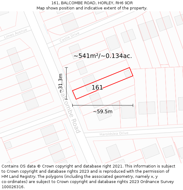 161, BALCOMBE ROAD, HORLEY, RH6 9DR: Plot and title map