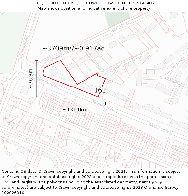 161, BEDFORD ROAD, LETCHWORTH GARDEN CITY, SG6 4DY: Plot and title map