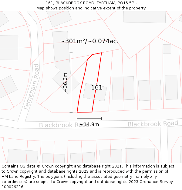 161, BLACKBROOK ROAD, FAREHAM, PO15 5BU: Plot and title map