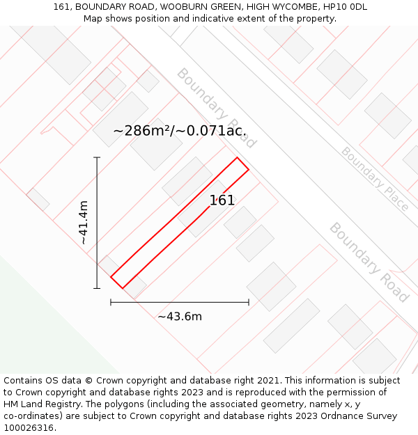 161, BOUNDARY ROAD, WOOBURN GREEN, HIGH WYCOMBE, HP10 0DL: Plot and title map