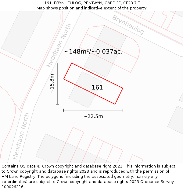 161, BRYNHEULOG, PENTWYN, CARDIFF, CF23 7JE: Plot and title map