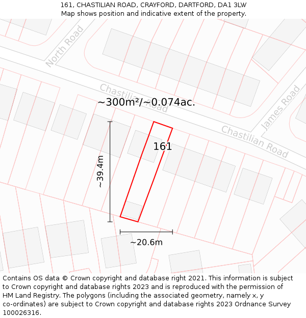 161, CHASTILIAN ROAD, CRAYFORD, DARTFORD, DA1 3LW: Plot and title map