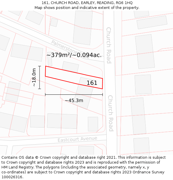 161, CHURCH ROAD, EARLEY, READING, RG6 1HQ: Plot and title map