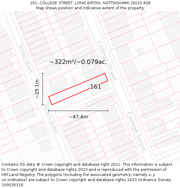 161, COLLEGE STREET, LONG EATON, NOTTINGHAM, NG10 4GE: Plot and title map