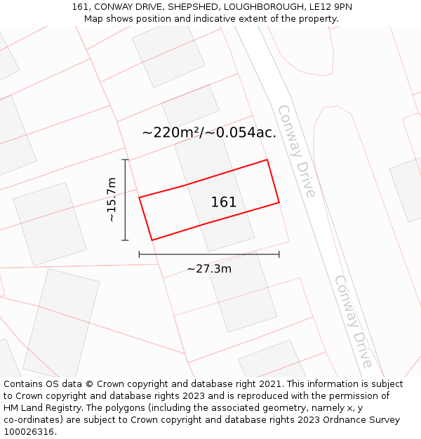 161, CONWAY DRIVE, SHEPSHED, LOUGHBOROUGH, LE12 9PN: Plot and title map