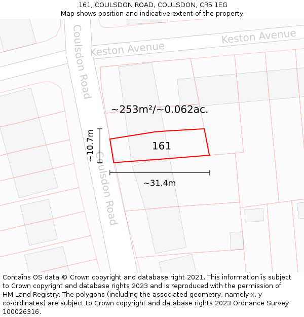 161, COULSDON ROAD, COULSDON, CR5 1EG: Plot and title map