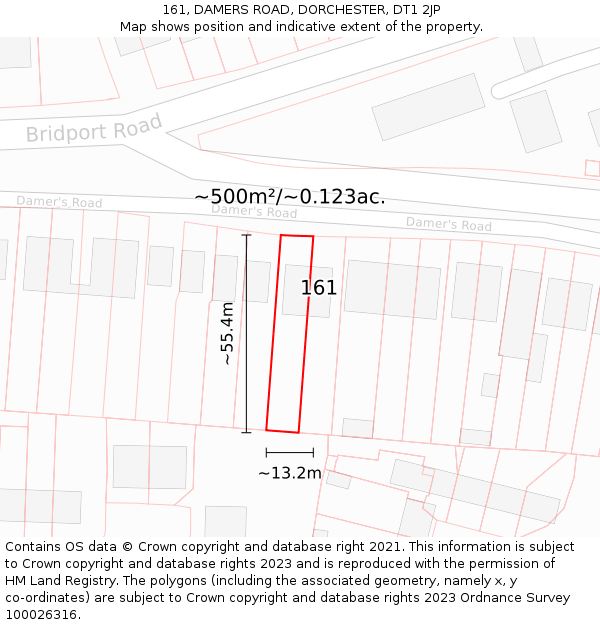 161, DAMERS ROAD, DORCHESTER, DT1 2JP: Plot and title map