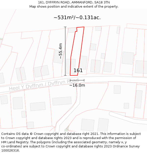 161, DYFFRYN ROAD, AMMANFORD, SA18 3TN: Plot and title map