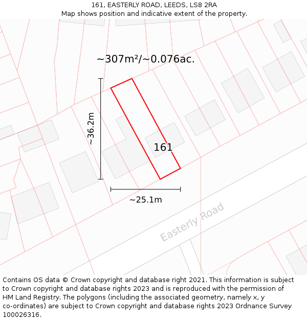 161, EASTERLY ROAD, LEEDS, LS8 2RA: Plot and title map