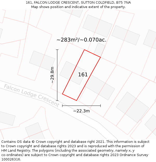 161, FALCON LODGE CRESCENT, SUTTON COLDFIELD, B75 7NA: Plot and title map