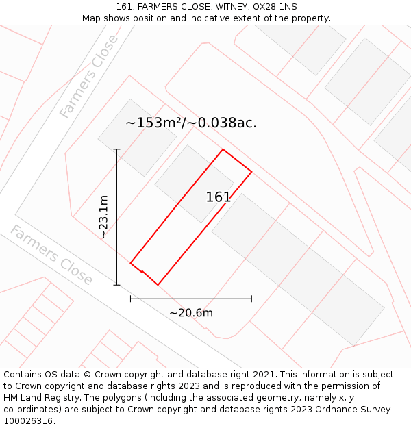 161, FARMERS CLOSE, WITNEY, OX28 1NS: Plot and title map