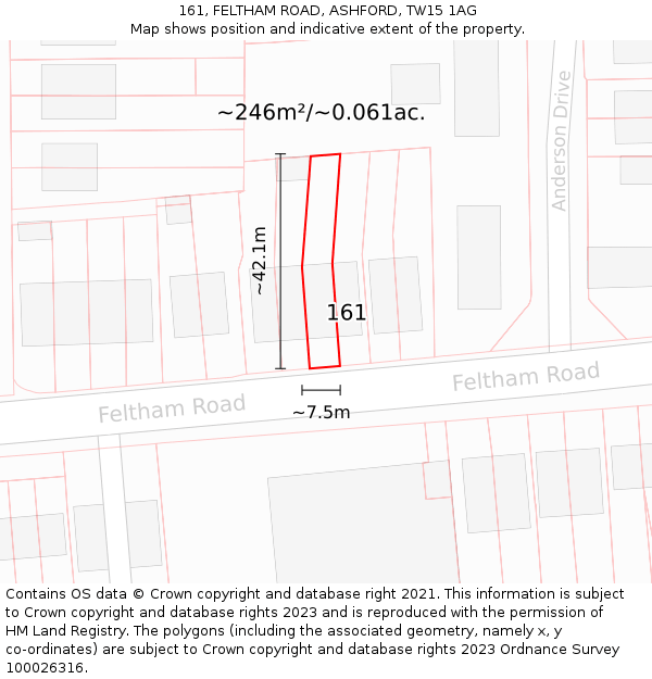 161, FELTHAM ROAD, ASHFORD, TW15 1AG: Plot and title map