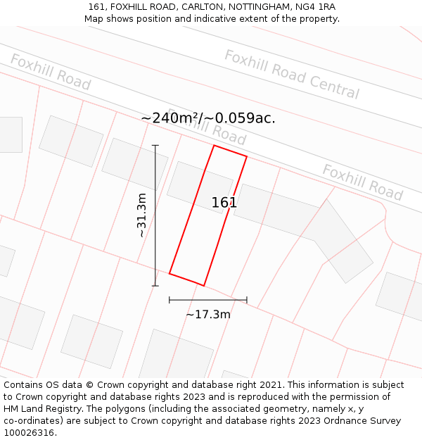 161, FOXHILL ROAD, CARLTON, NOTTINGHAM, NG4 1RA: Plot and title map