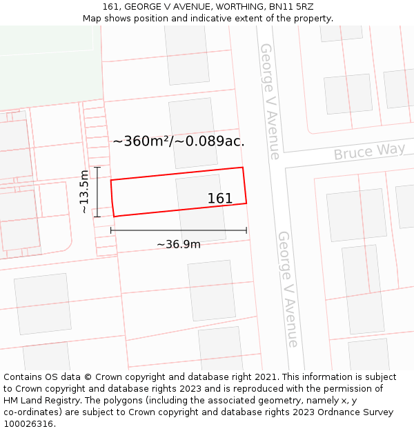 161, GEORGE V AVENUE, WORTHING, BN11 5RZ: Plot and title map