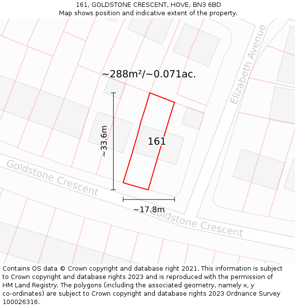 161, GOLDSTONE CRESCENT, HOVE, BN3 6BD: Plot and title map