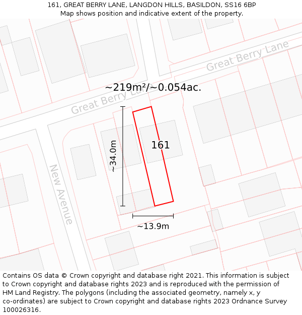 161, GREAT BERRY LANE, LANGDON HILLS, BASILDON, SS16 6BP: Plot and title map