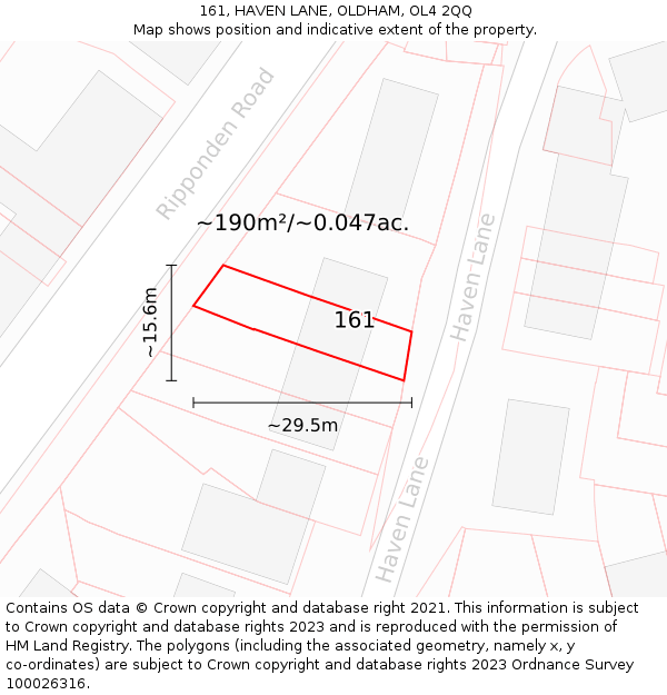 161, HAVEN LANE, OLDHAM, OL4 2QQ: Plot and title map