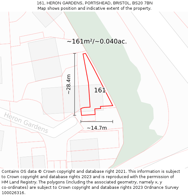 161, HERON GARDENS, PORTISHEAD, BRISTOL, BS20 7BN: Plot and title map