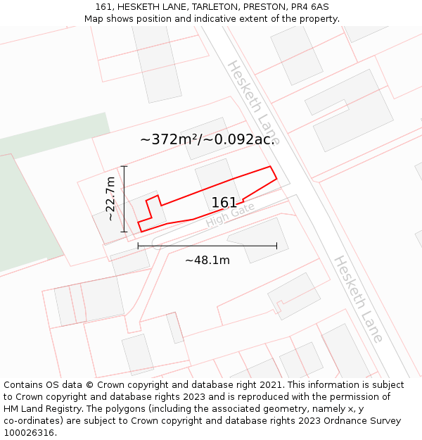 161, HESKETH LANE, TARLETON, PRESTON, PR4 6AS: Plot and title map