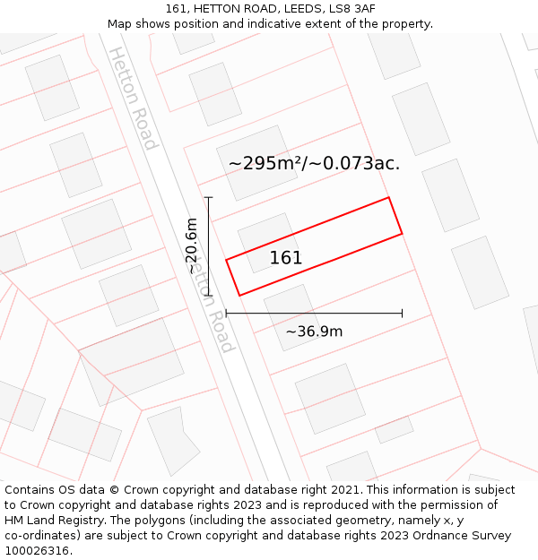 161, HETTON ROAD, LEEDS, LS8 3AF: Plot and title map