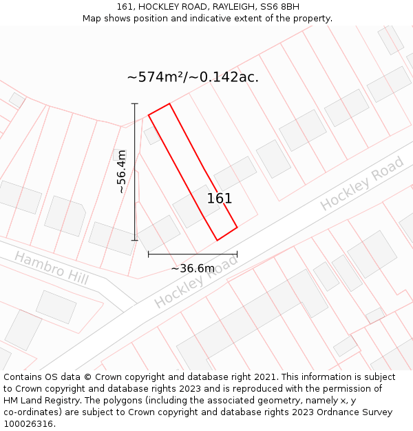 161, HOCKLEY ROAD, RAYLEIGH, SS6 8BH: Plot and title map