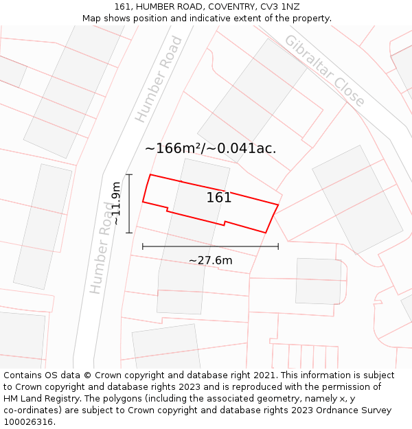 161, HUMBER ROAD, COVENTRY, CV3 1NZ: Plot and title map