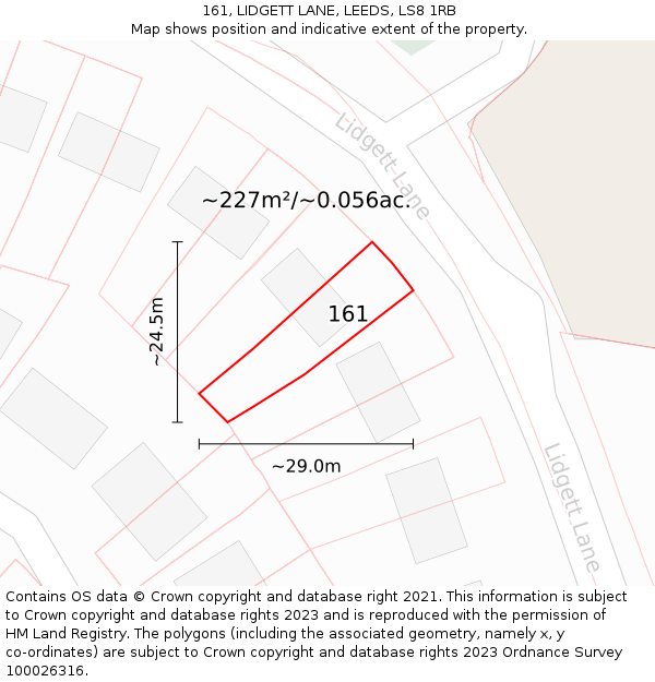 161, LIDGETT LANE, LEEDS, LS8 1RB: Plot and title map