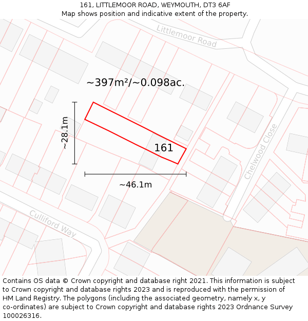 161, LITTLEMOOR ROAD, WEYMOUTH, DT3 6AF: Plot and title map