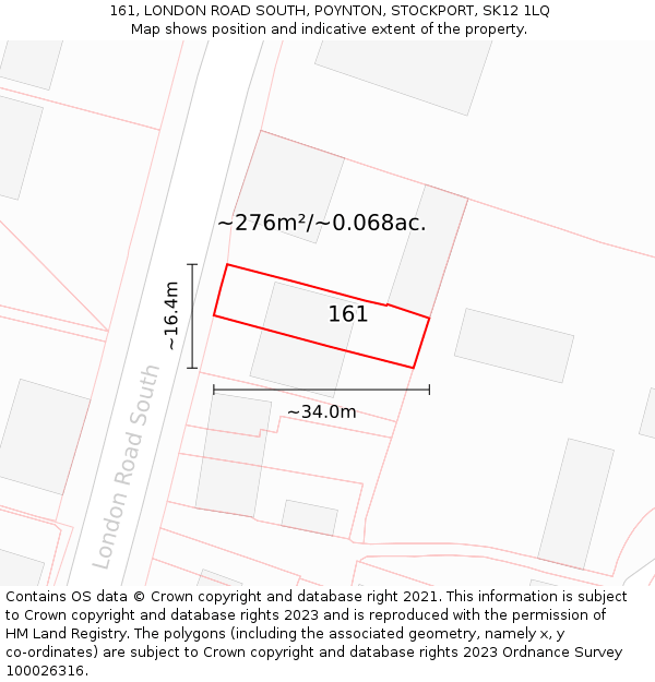 161, LONDON ROAD SOUTH, POYNTON, STOCKPORT, SK12 1LQ: Plot and title map