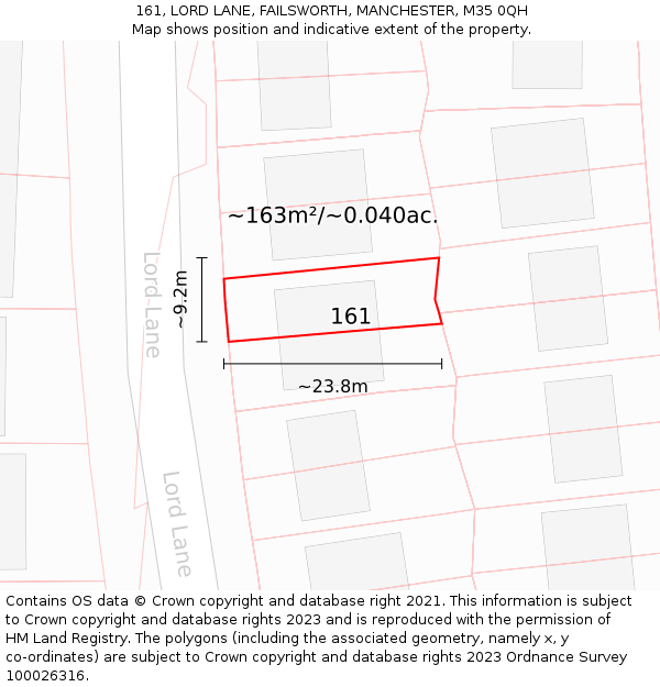 161, LORD LANE, FAILSWORTH, MANCHESTER, M35 0QH: Plot and title map