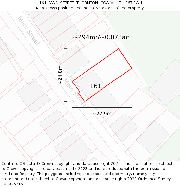 161, MAIN STREET, THORNTON, COALVILLE, LE67 1AH: Plot and title map