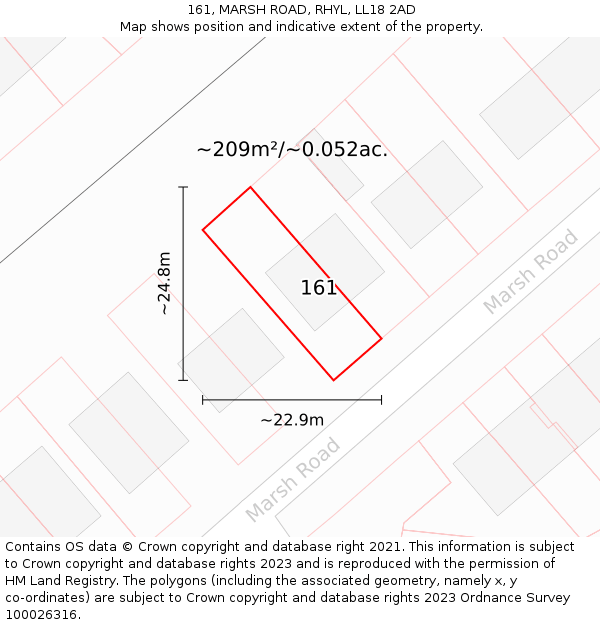 161, MARSH ROAD, RHYL, LL18 2AD: Plot and title map